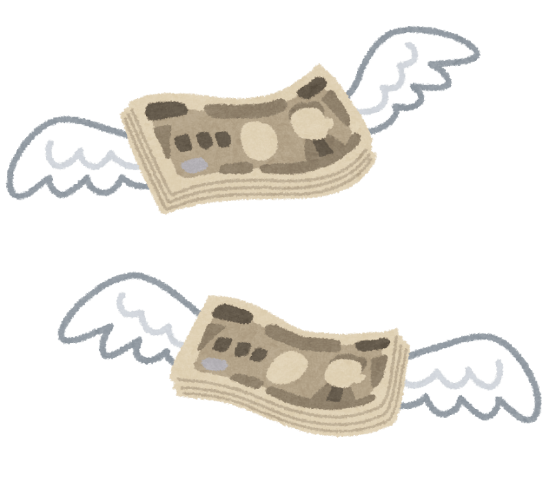 お金に羽が生えて飛んでいく