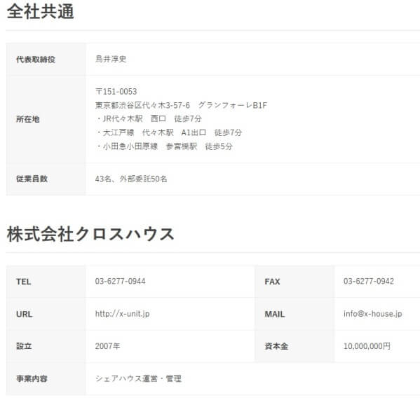 クロスハウス会社情報
